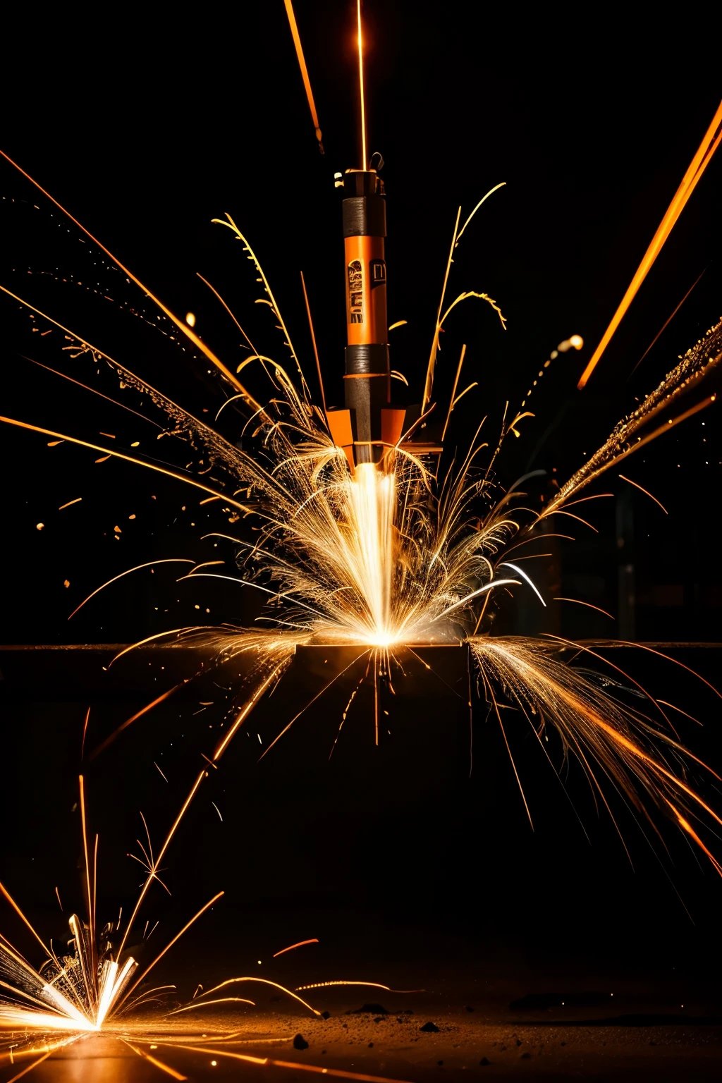 generates an image of a welding machine, in action, with orange sparks and a black background