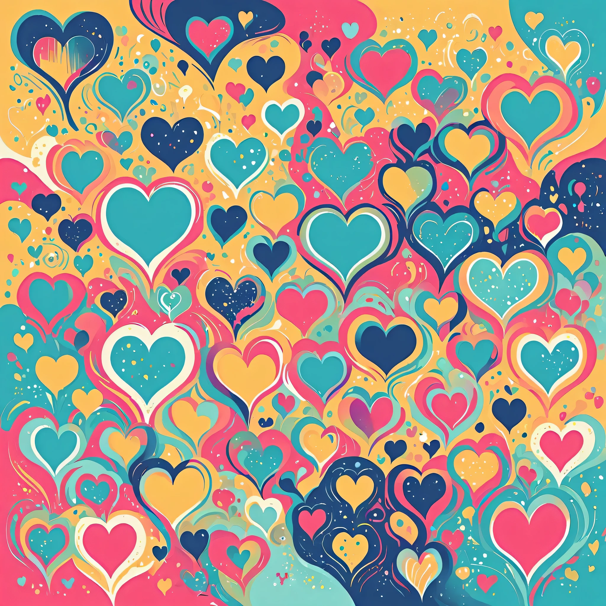 Seizo Watase style, Simple Line Initialism,Abstract art,Urban Background, colorful hearts ,No people