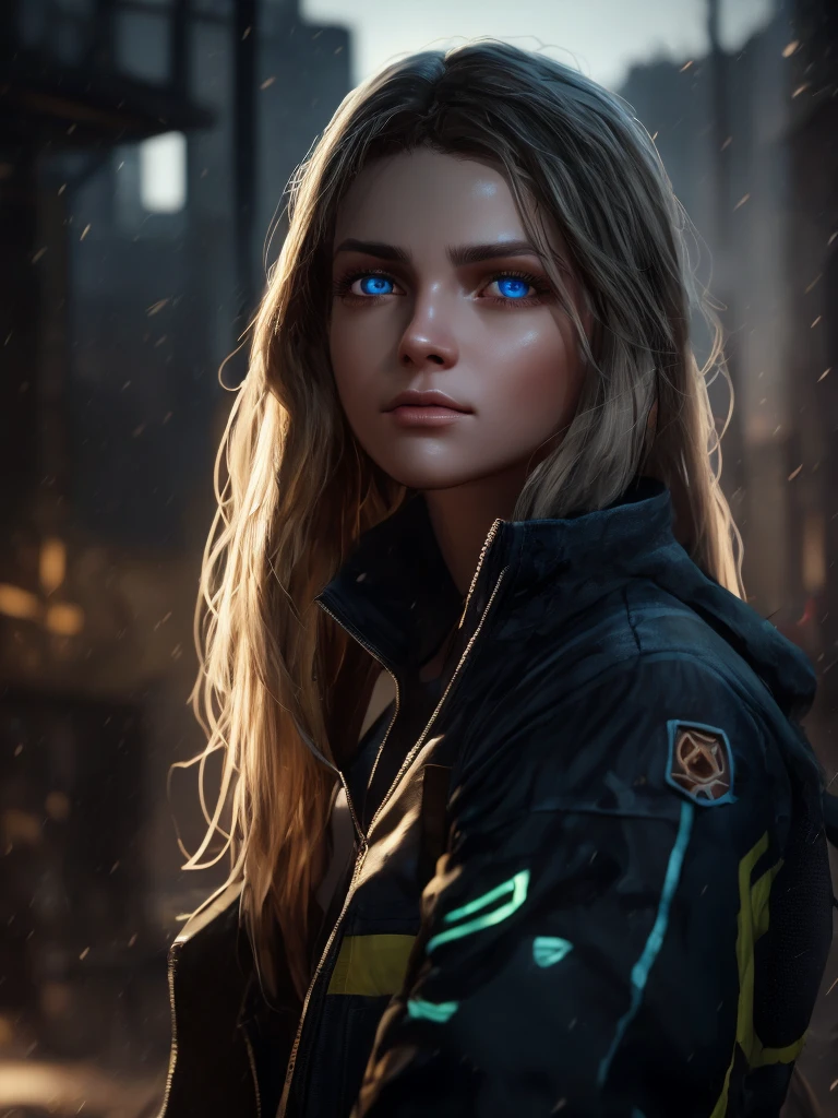 long hair, blonde hair, pointy ears, techwear jacket, anatomically correct,  8 k, artwork in the style of guweiz, ross tran 8 k, cinematic. by leng jun, 2. 5 d cgi , ross tran and wlop, very beautiful , guweiz on artstation pixiv, facing viewer, (shaded face:1.2), hollow eyes, blue eyes, looking at viewer, expressionless, glowing eyes, "glow effects, godrays, Hand drawn, render, 8k, octane render, cinema 4d, blender, dark, atmospheric 4k ultra detailed, cinematic, Sharp focus, big depth of field, Masterpiece, colors, 3d octane render, 4k, concept art, trending on artstation, hyperrealistic, Vivid colors, extremely detailed CG unity 8k wallpaper, trending on CGSociety, Intricate, High Detail, dramatic"