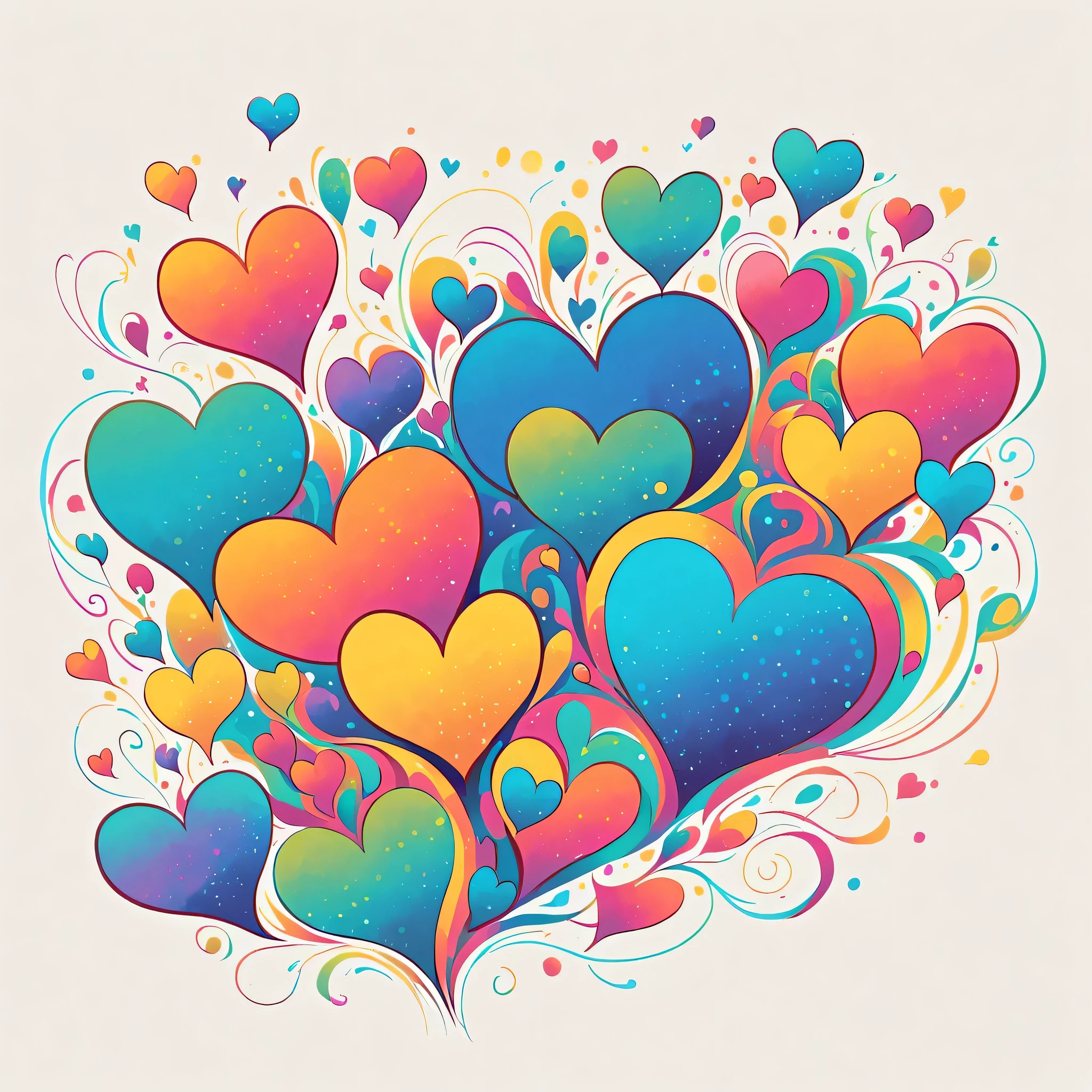 Seizo Watase style, Simple Line Initialism,Abstract art,Urban Background, colorful hearts ,No people