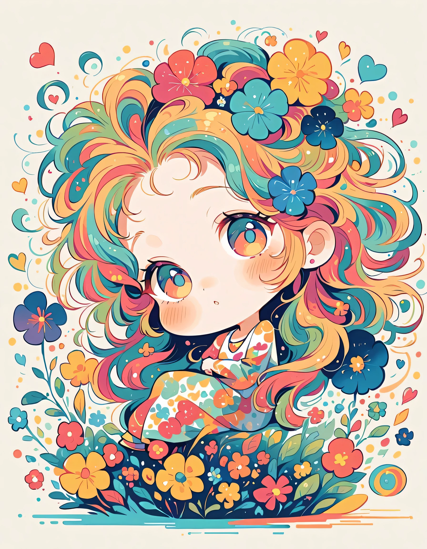 Seizo Watase style, Simple Line Initialism,Abstract art,Urban Background, colorful flowers, colorful hearts ,
(((The most beautiful girl of all time))), (((chibi)))