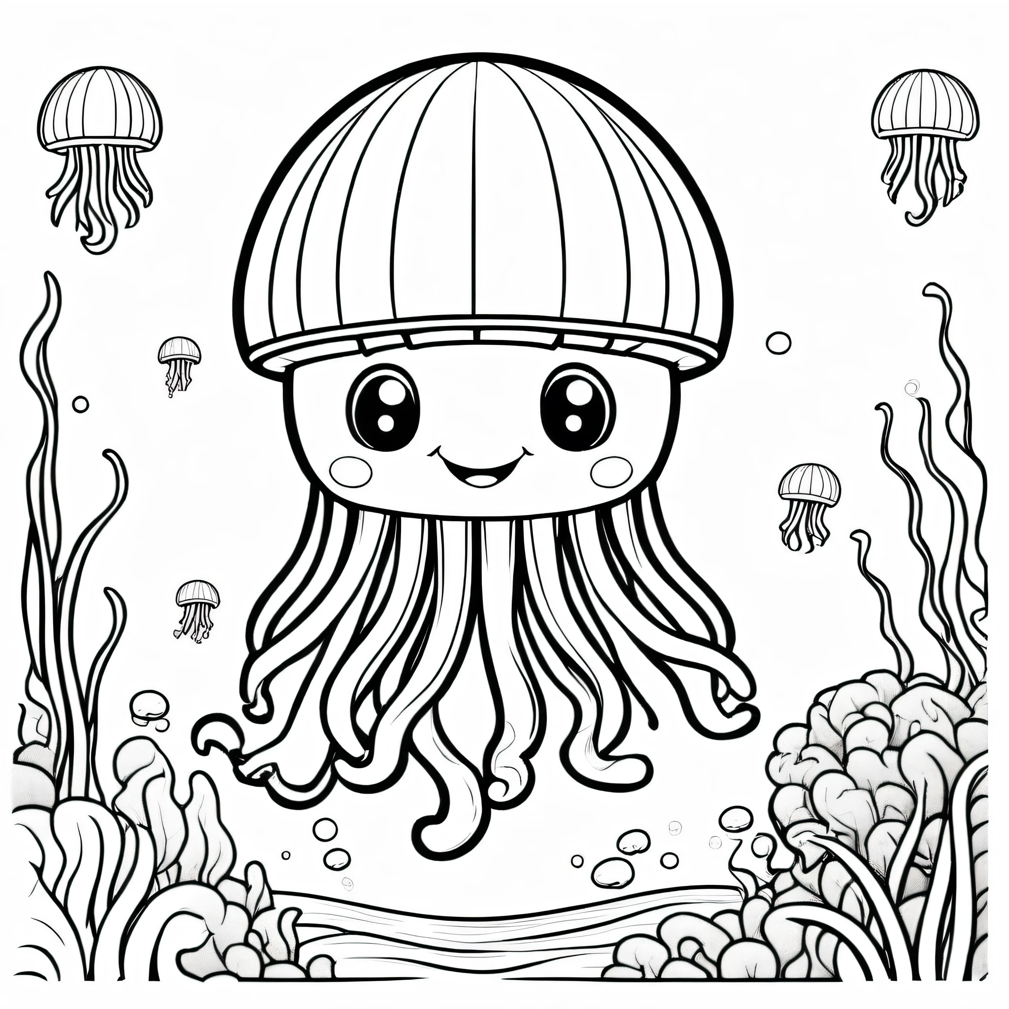 A cute Jellyfish
, cartoon,
,Coloring Book, ColoringBookAF,