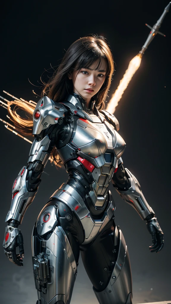 Super detailed, advanced details, high quality, High resolution, 1080p, hard disk, beautiful,(war machine),Armor War,(Rocket Missile)Capture the big picture,beautiful,Mecha cyborg girl,battle mode,Mecha body girl,She is wearing a futuristic war machine weapon mecha,A powerful cyborg woman, sleek and futuristic, with advanced mechanical augmentations that enhance her strength and capabilities.