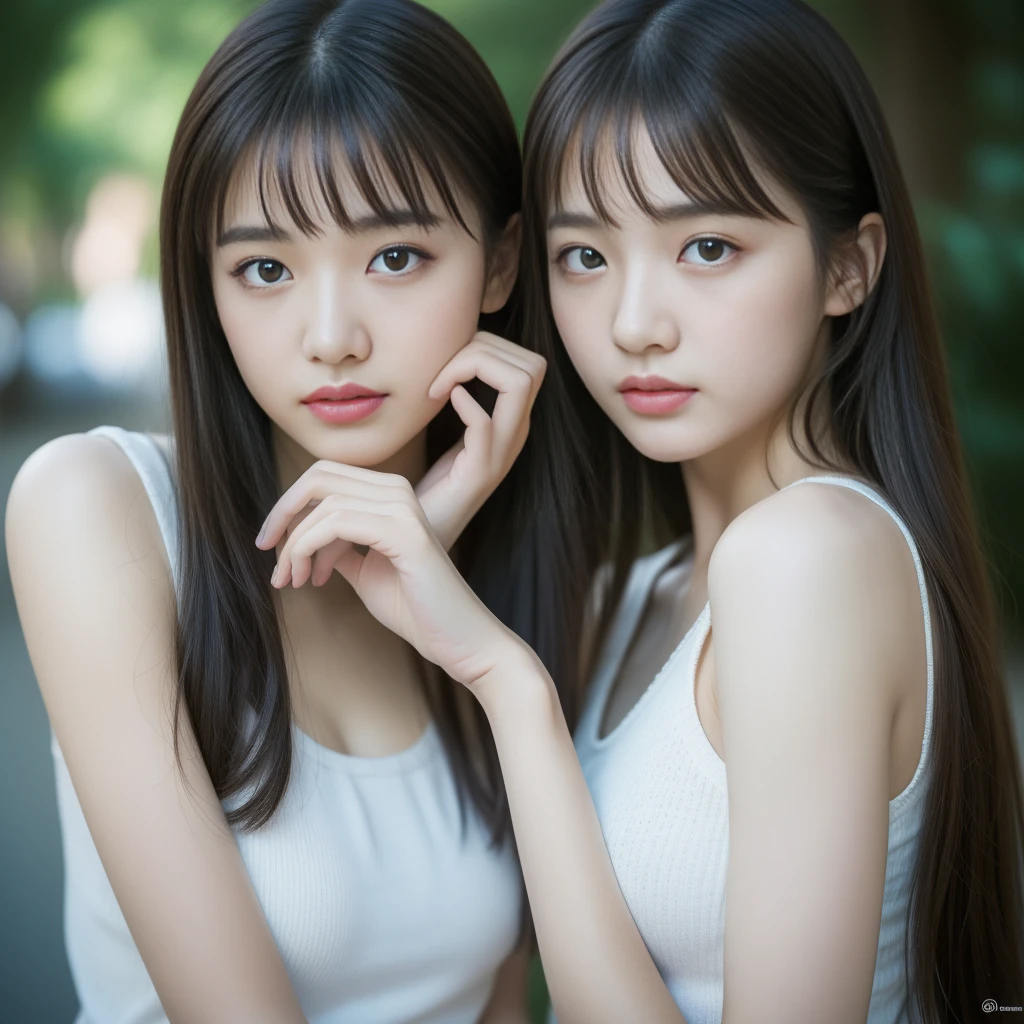 masterpiece、highest quality、(Realistic、Photorealistic:1.4)、(RAW Photos:1.2)、Very elaborate CG Unity 8K wallpapers、Extremely delicate and beautiful、grow、Attention to detail、Official Art、Absurd、Incredibly ridiculous resolution、Huge file sizes、very nice、Very sophisticated、Beautiful eyes and face、Beautiful and graceful eyes、Light on the face、1 Girl Evel、Upper body、Grey sleeveless shirt、Exposing the wrist、With bangs、Urzan-6500-v1.1