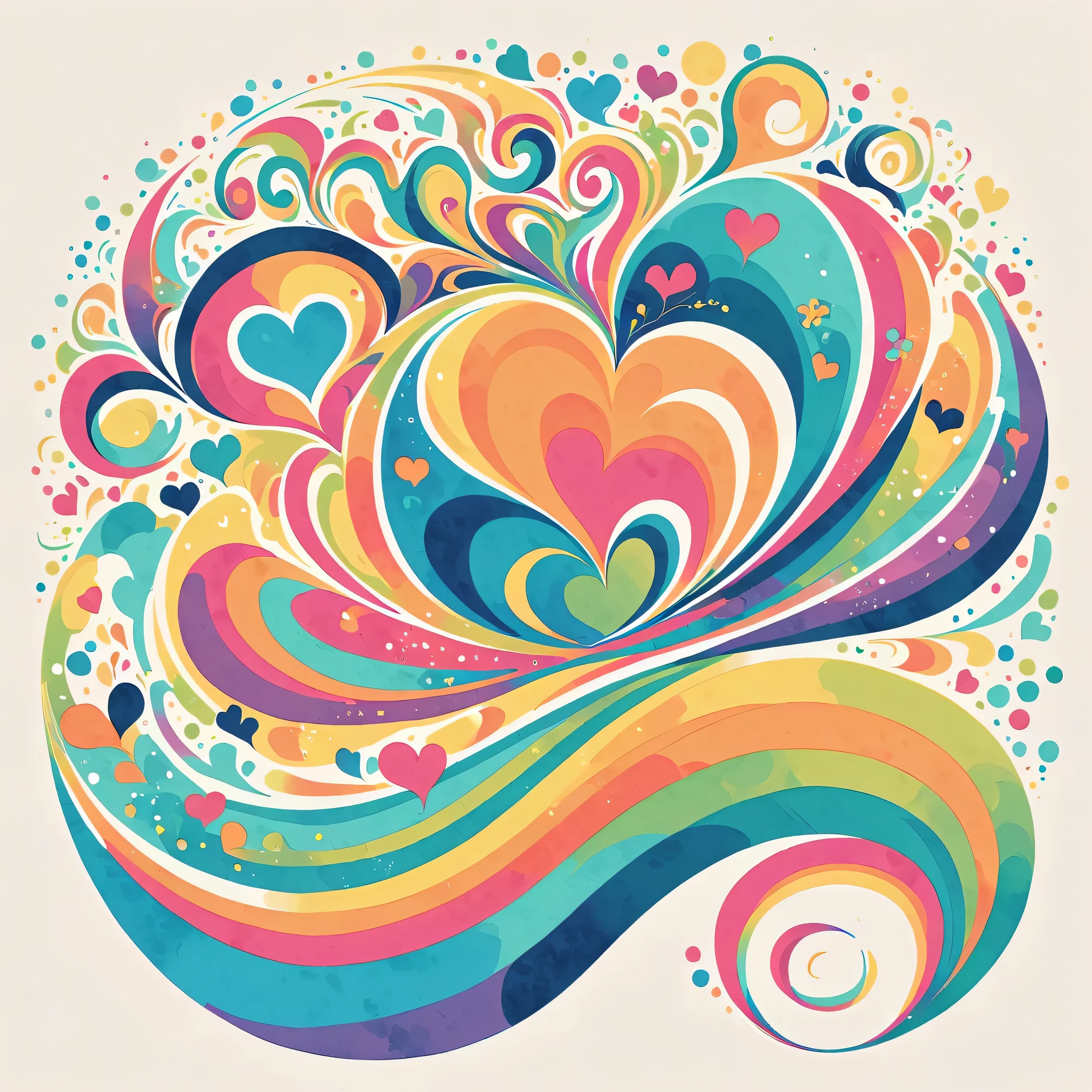 Seizo Watase style, Simple Line Initialism,Abstract art,Urban Background, colorful hearts ,No people, dreams