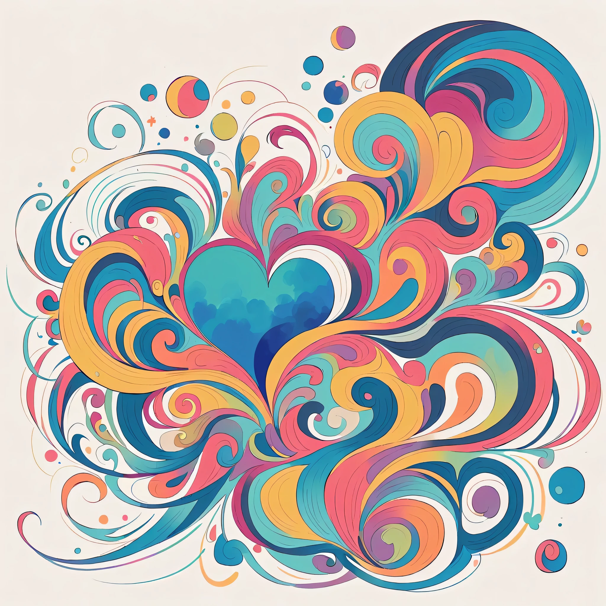 Eri Kamijo style, Simple Line Initialism,Abstract art,Urban Background, colorful hearts ,No people