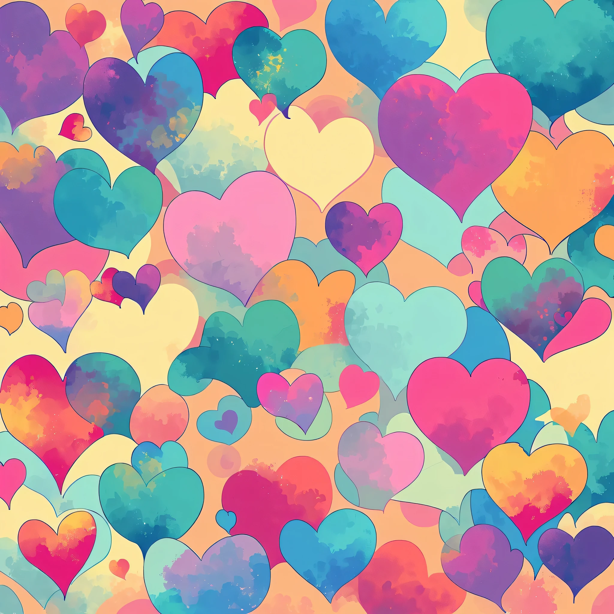 Eri Kamijo style, Simple Line Initialism,Abstract art,Urban Background, colorful hearts ,No people