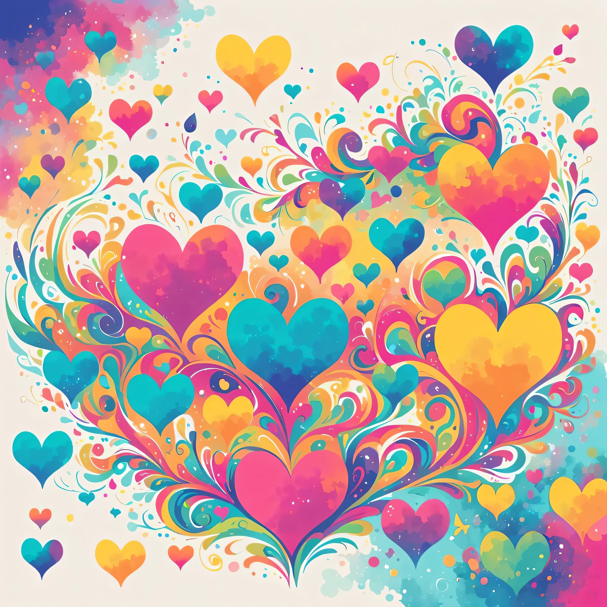 Eri Kamijo style, Simple Line Initialism,Abstract art,Urban Background, colorful hearts ,No people