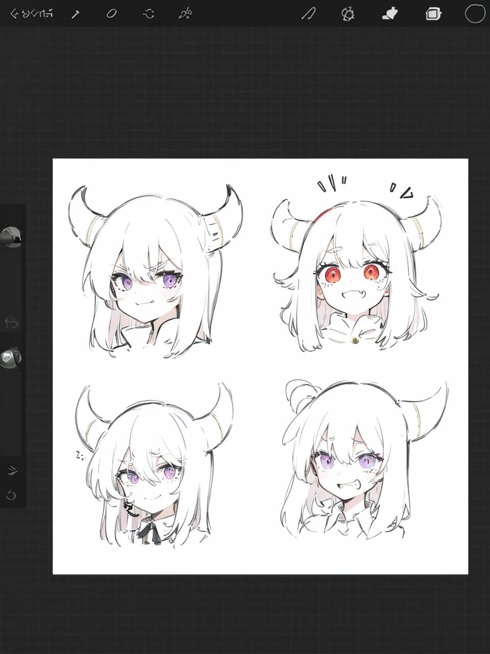 Emotions, aru face, smile, Anxious ,angry, Two-color eyes , purple eye, Red eye, black horn