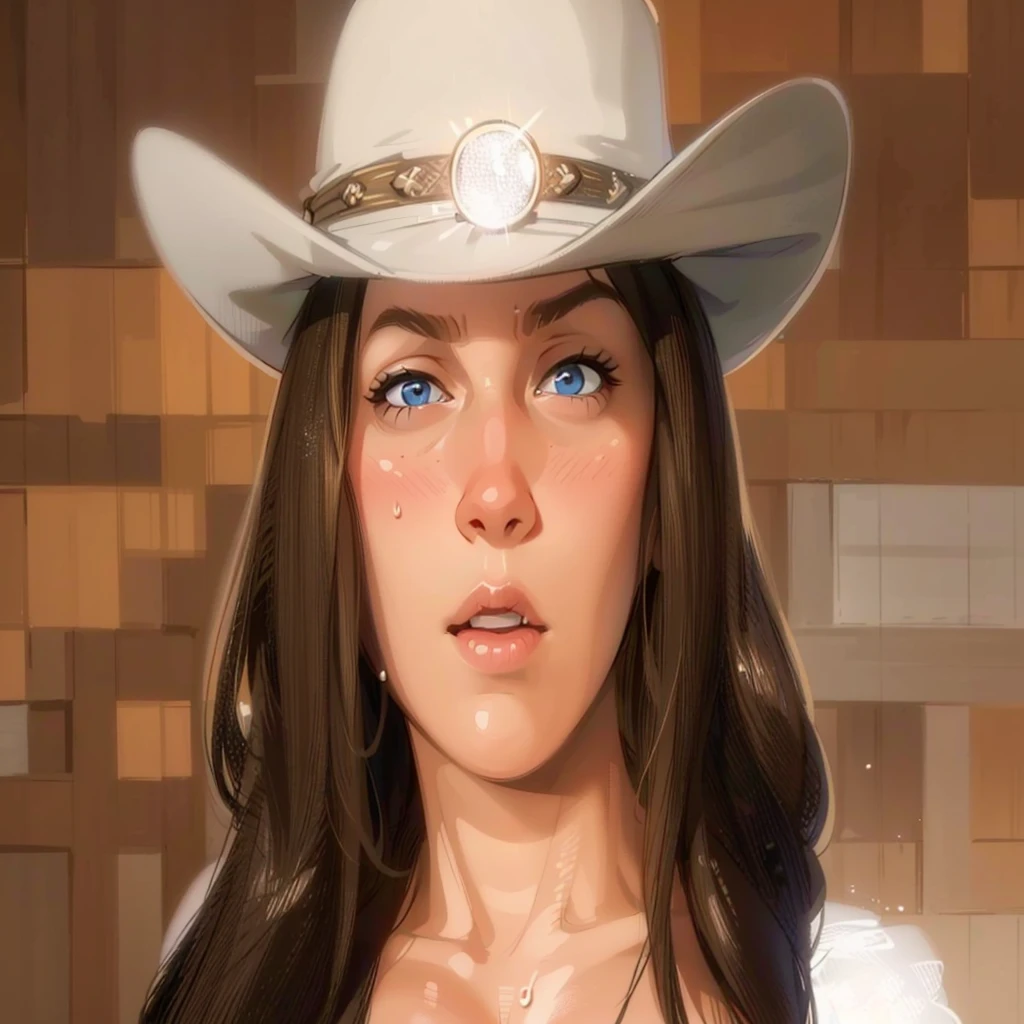 a beautiful young woman with blonde hair, deep blue eyes, and a tall European British face, her cleavage visible, sweat glistening on her body, (best quality,4k,8k,highres,masterpiece:1.2),ultra-detailed,(realistic,photorealistic,photo-realistic:1.37),portrait,cinematic lighting,dramatic colors, angry expression