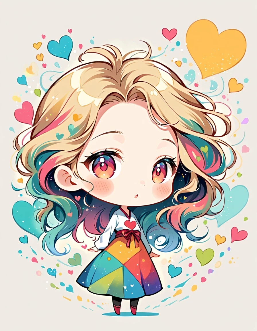 Eri Kamijo style, Simple Line Initialism,Abstract art,Urban Background, colorful hearts ,(((The most beautiful girl of all time))), (((chibi)))