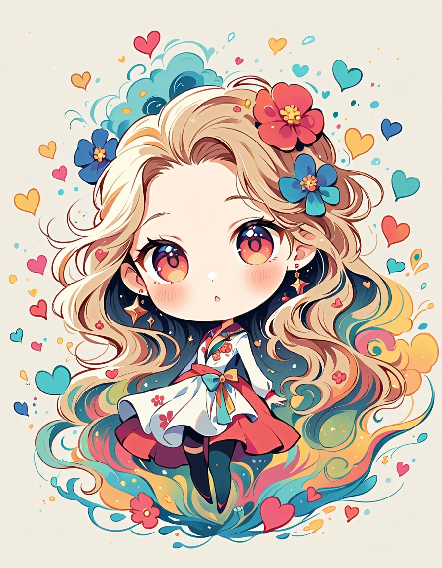 Eri Kamijo style, Simple Line Initialism,Abstract art,Urban Background, colorful hearts ,(((The most beautiful girl of all time))), (((chibi)))