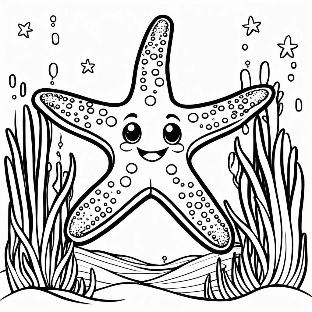 A cute Sea Star
, cartoon, ,Coloring Book, ColoringBookAF,
