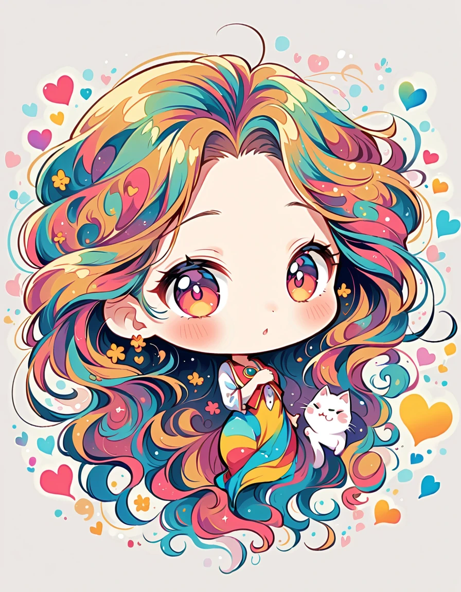 Eri Kamijo style, Simple Line Initialism,Abstract art,Urban Background, colorful hearts ,(((The most beautiful girl of all time))), (((chibi))), kittens
