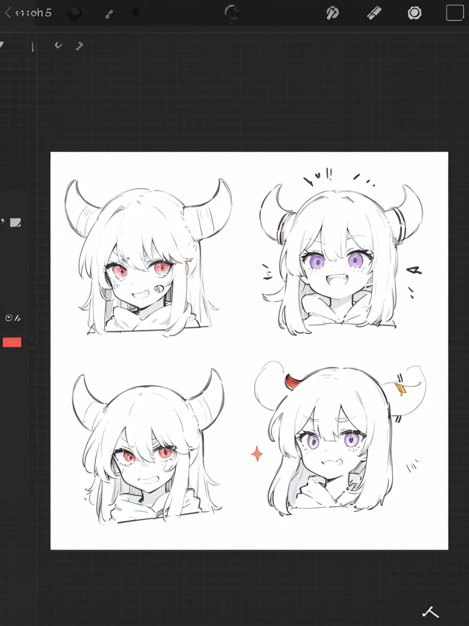 Emotions, aru face, smile, Anxious ,angry, Two-color eyes , purple eye, Red eye, black horn