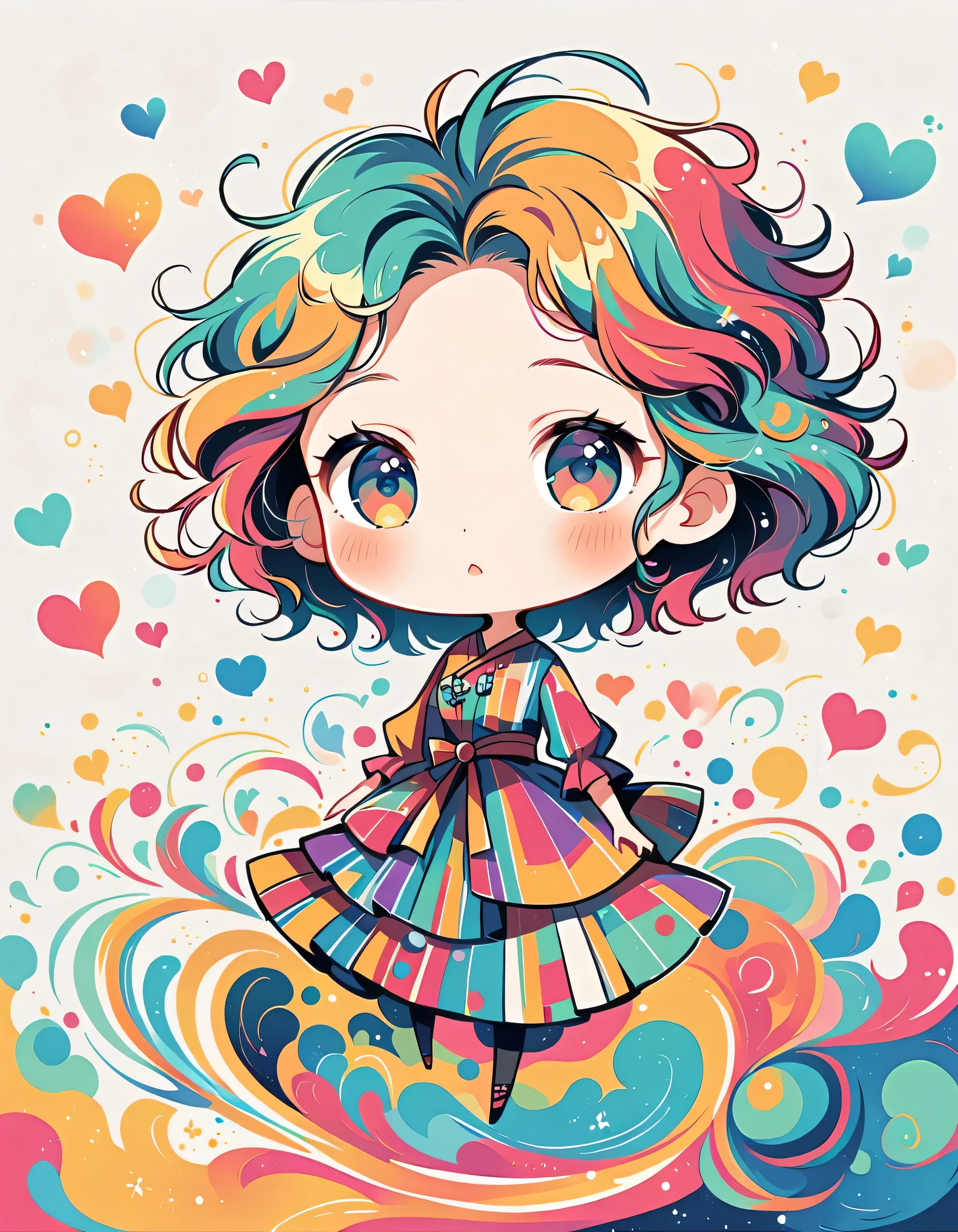 Eri Kamijo style, Simple Line Initialism，Abstract art，Urban Background, colorful hearts ,(((The most beautiful girl of all time))), (((chibi)))
