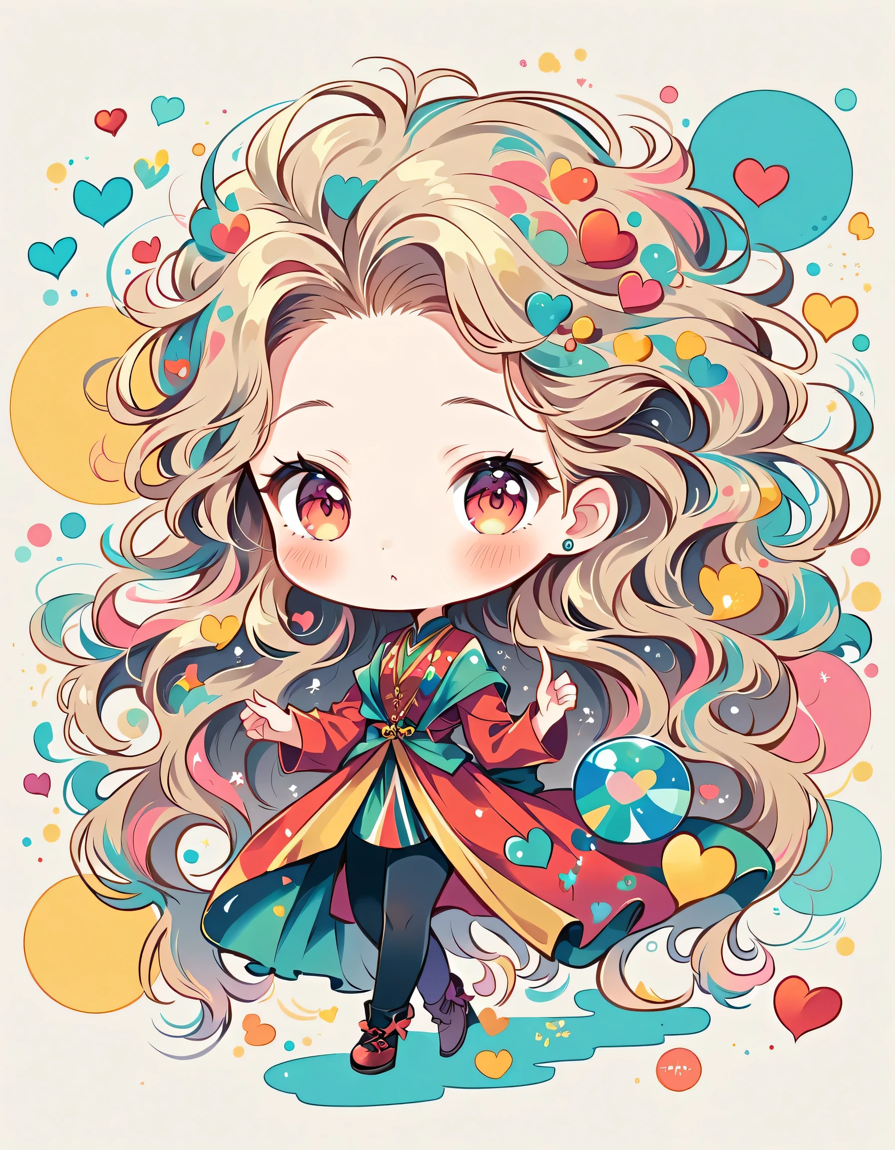 Eri Kamijo style, Simple Line Initialism，Abstract art，Urban Background, colorful hearts ,(((The most beautiful girl of all time))), (((chibi))), kittens