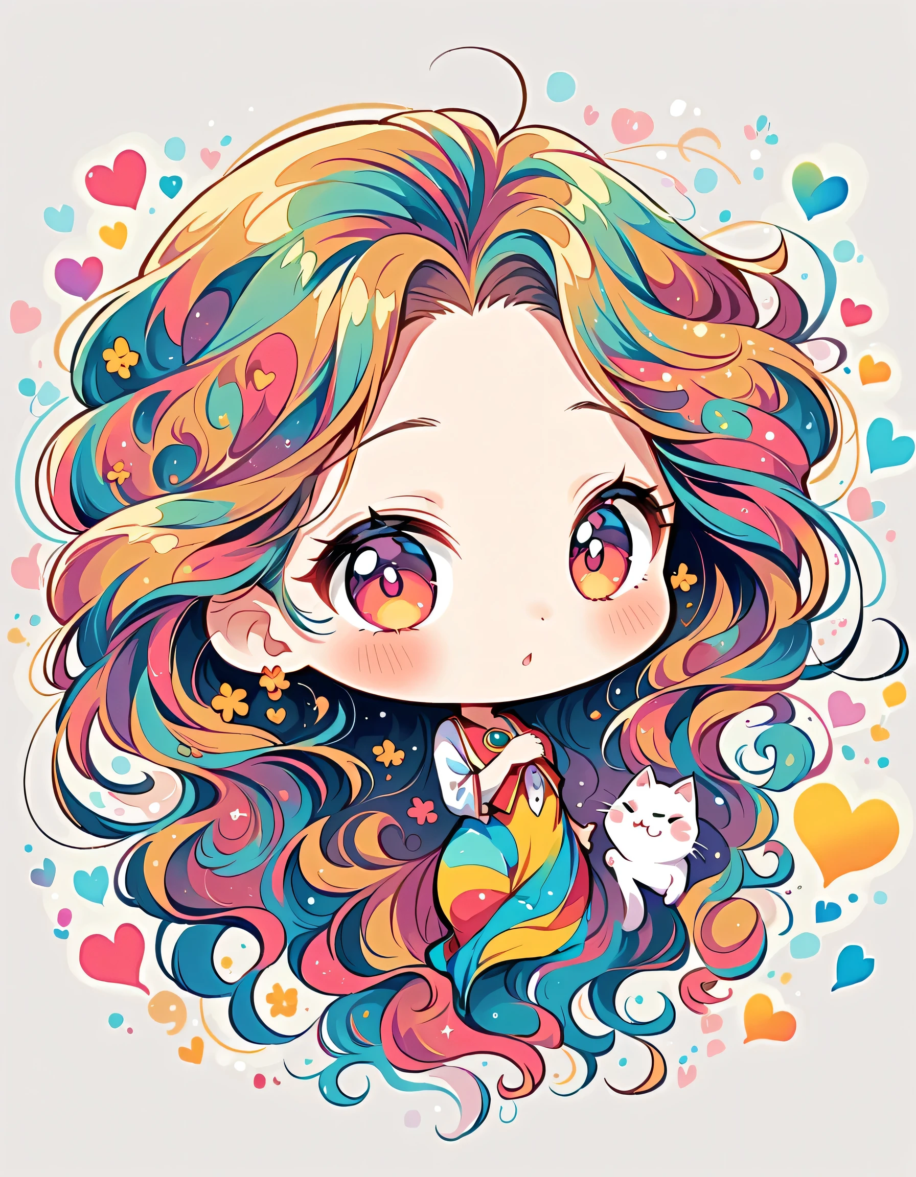 Eri Kamijo style, Simple Line Initialism,Abstract art,Urban Background, colorful hearts ,(((The most beautiful girl of all time))), (((chibi))), kittens