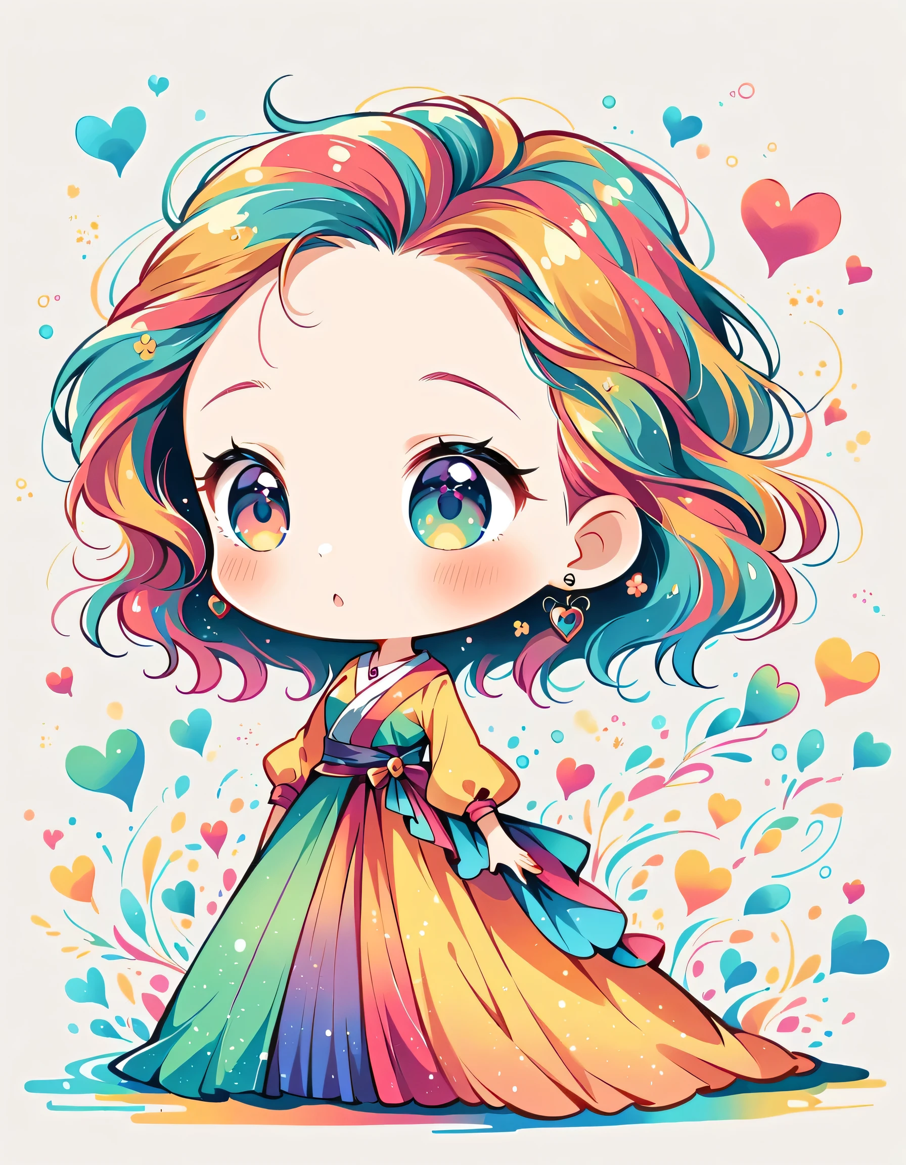 Eri Kamijo style, Simple Line Initialism，Abstract art，Urban Background, colorful hearts ,(((The most beautiful girl of all time))), (((chibi))), kittens