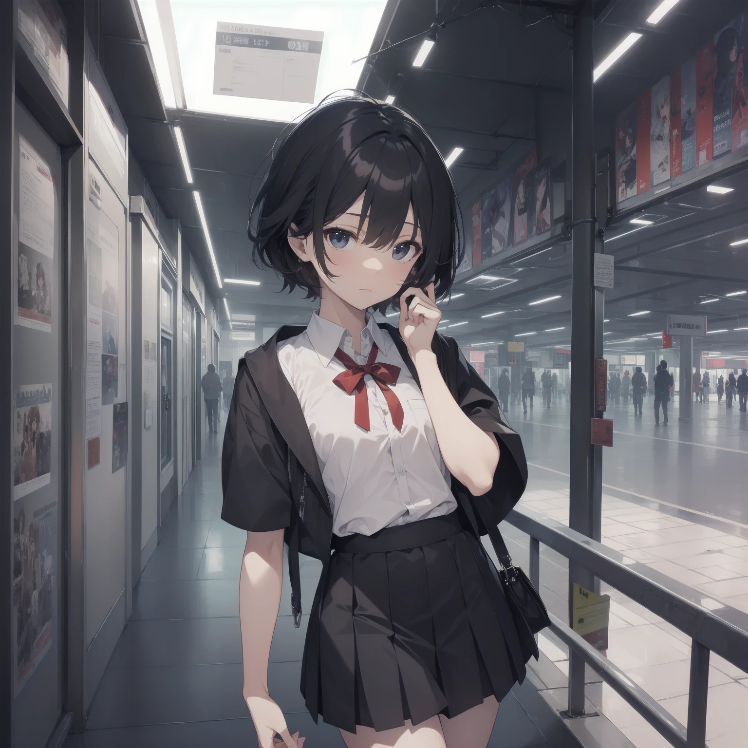 ultra-absurdres-Top quality by artist God, ultra-detailed, high resolution, anime moe artstyle, best anime 8k konachan wallpaper, pixiv contest winner, pool:2810, perfect anatomy,break, 1girl, (Please draw a girl walking sleepily to school alone. )break,(Solo,little female, 13-year-old:1.3),Full limbs, complete fingers,a junior high school student, (very short hair), short cut, flat chest, , small butt, small black eyes, beautiful detailed eyes, well-proportioned iris and pupils, expressive eyes, highres detailed hair, soft expression, salor school_uniform, sailor collar, serahuku, bow, pleated skirt,(Detailed Lighting), (Detailed background), in the School commute route. break,super detailed skin, Best cinematic lighting powered by famous artist, 8k,beauty illustration,photoshop_(medium),very aesthetic,break,((artist:neocoill )), artist:clamp ,artist:carnelian ,artist:kantoku ,