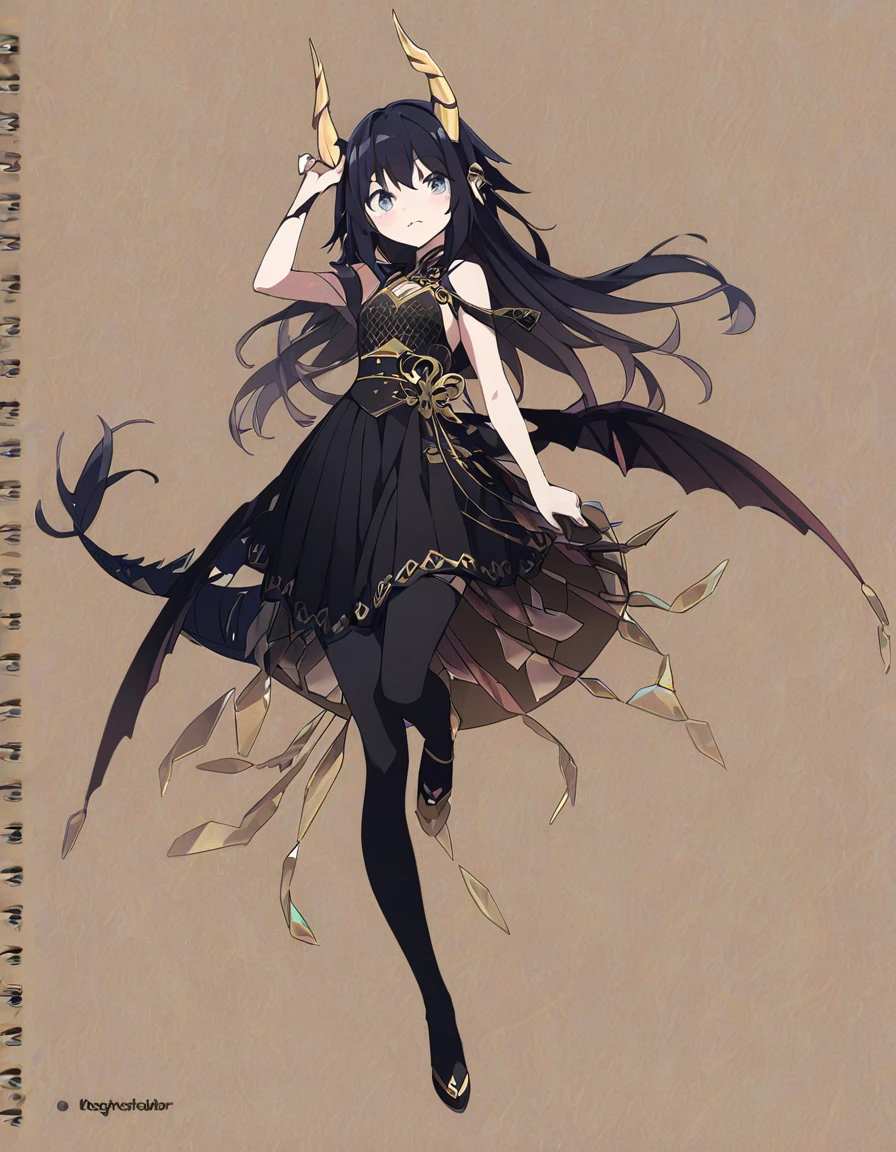 Dragon girl with crystal golden horn Black Hair Full body black