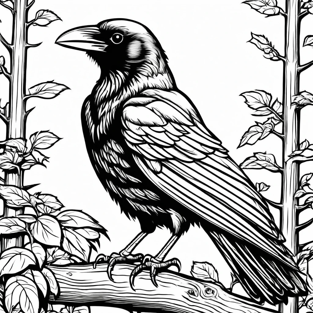 A cute American Crow, cartoon, ,Coloring Book, ColoringBookAF,