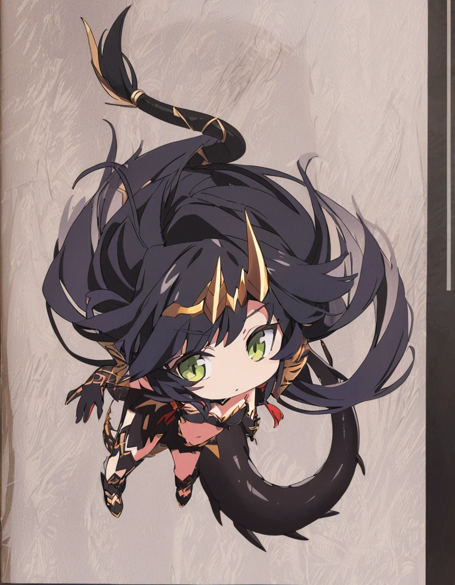 Dragon girl with crystal　golden horn　Black Hair　Dragon's tail