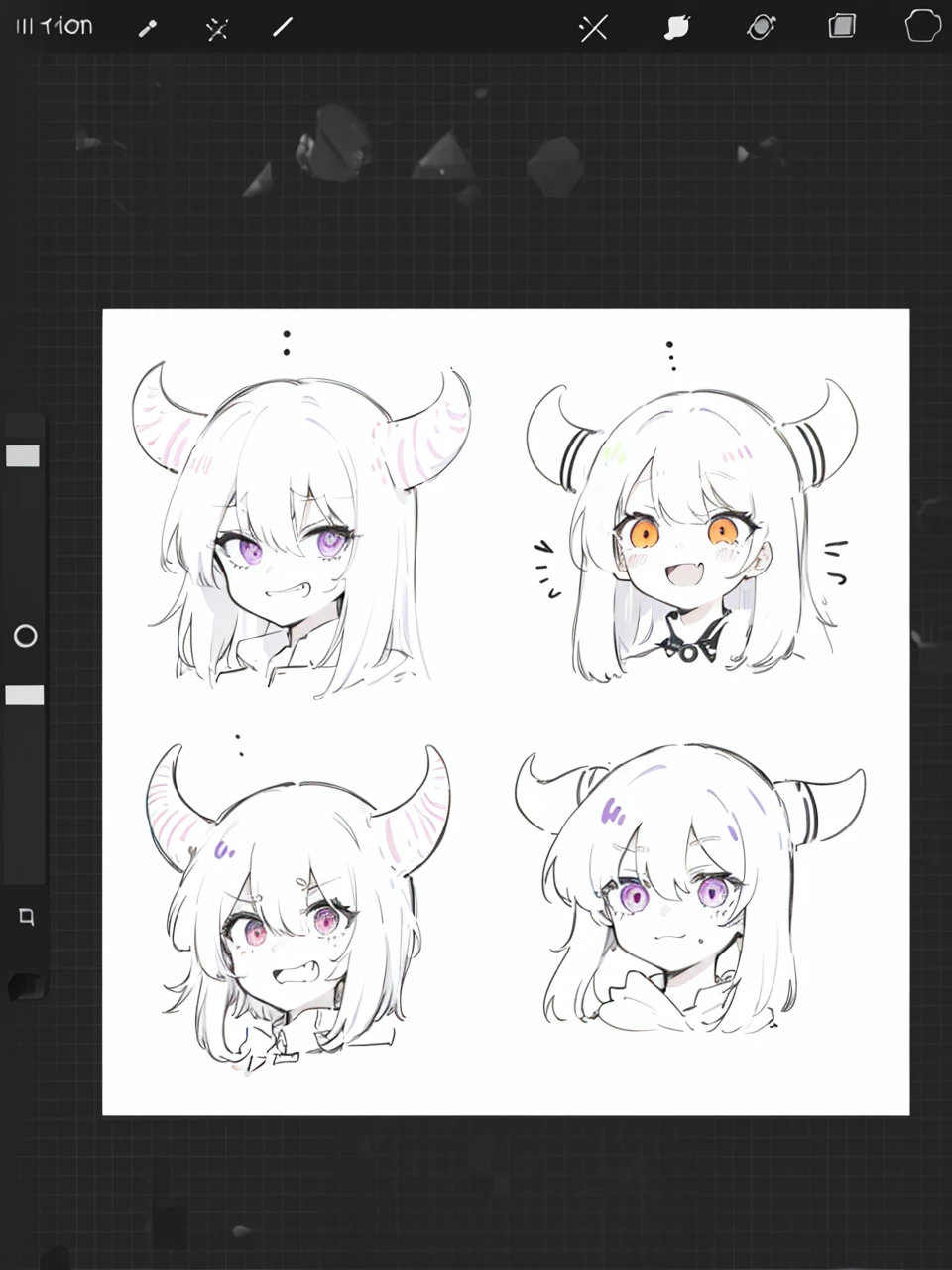 Emotions, aru face meme, smile, Anxious ,angry, Two-color eyes , purple eye, Red eye, black horn