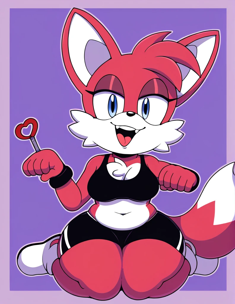 A anthropomorphic fox, wearing black swimming shorts, doing a sitting pin up pose, has thick thighs, high quality, crisp,