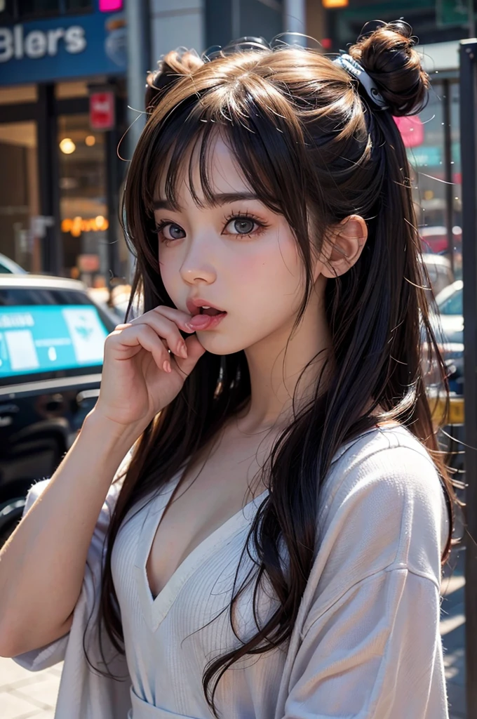 Small tits, cute girl, realistic, blowjob