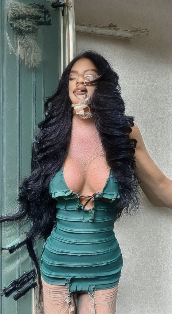 ((Best quality, 8k, Masterpiece :1.3)), Whole body, Long legs, Sharp focus :1.2, A pretty woman with perfect figure :1.4, Slender abs :1.1, ((Dark brown layered hair, gorgeous Giant breasts :1.4)), (Grey small ultra micro bikini , Standing:1.3), ((moder garden view1.3)), Highly detailed face and skin texture, Detailed eyes, Double eyelid,playing with her pussy,making kiss