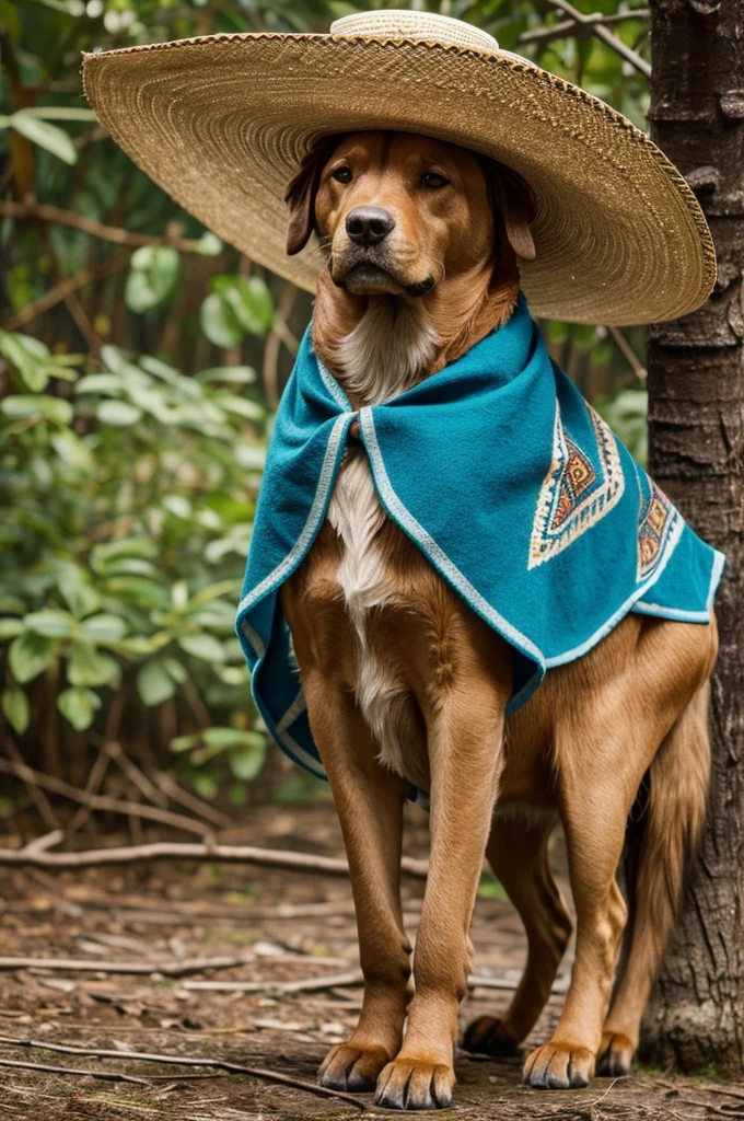 Animal loro, sombrero con poncho