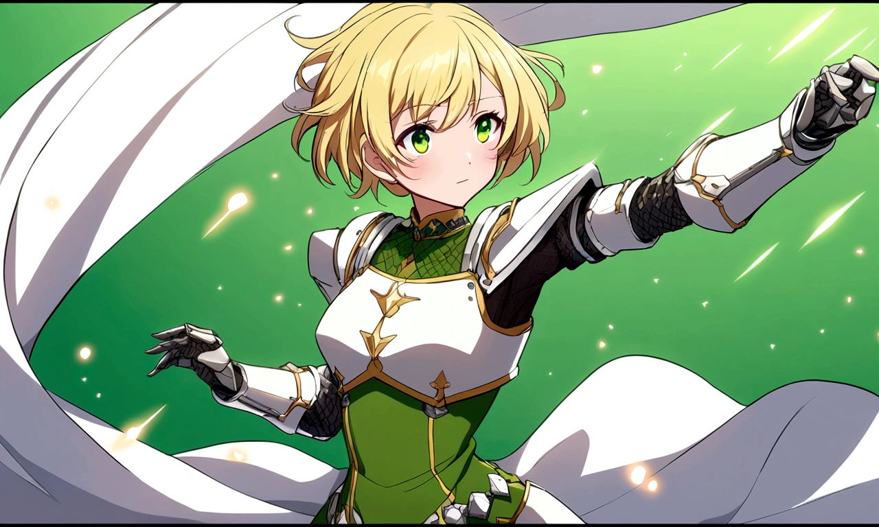 female Green clothes Short Hair Blonde anime battle knight