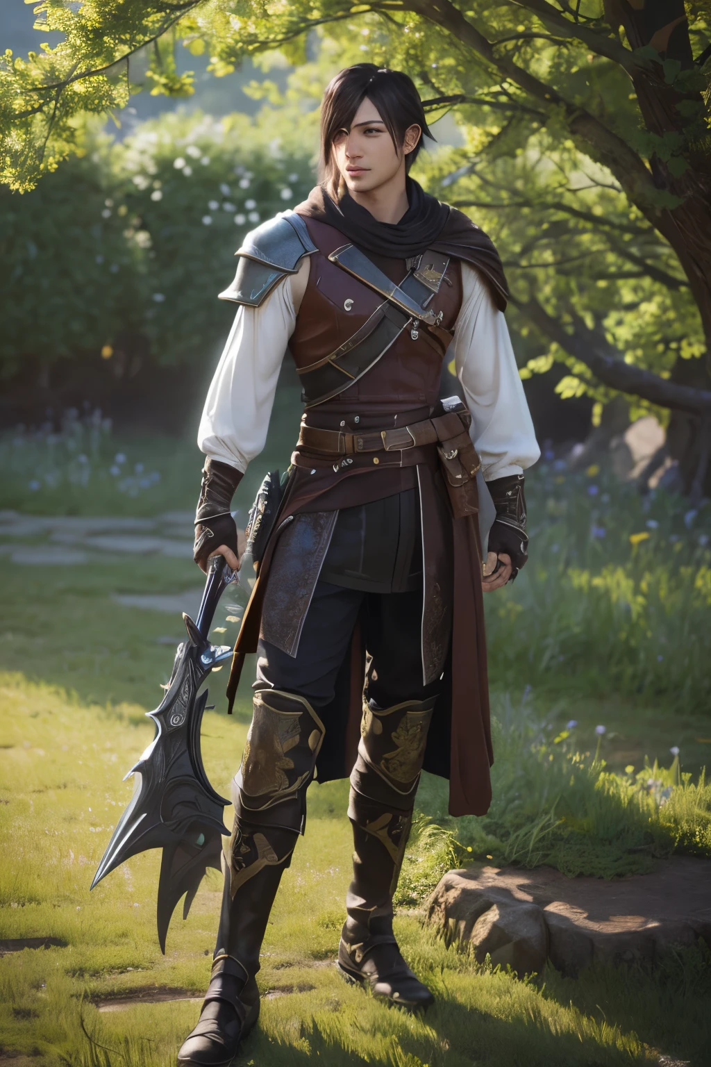 ((highest quality)), ((masterpiece)), FF14, Eorzea, Aura, male, field