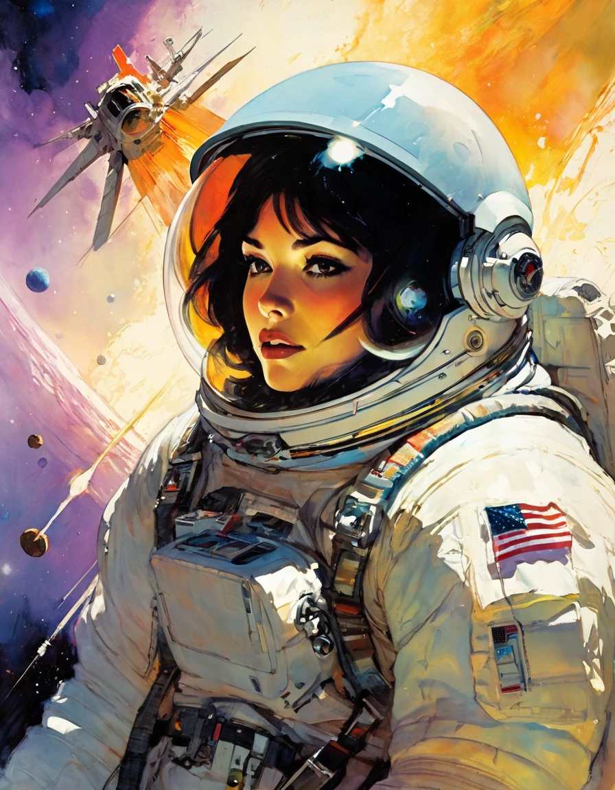 the catastrophe in the space(inspirational art by Bill Sienkiewicz, oil painting, brush stroke details that enhance depth)
