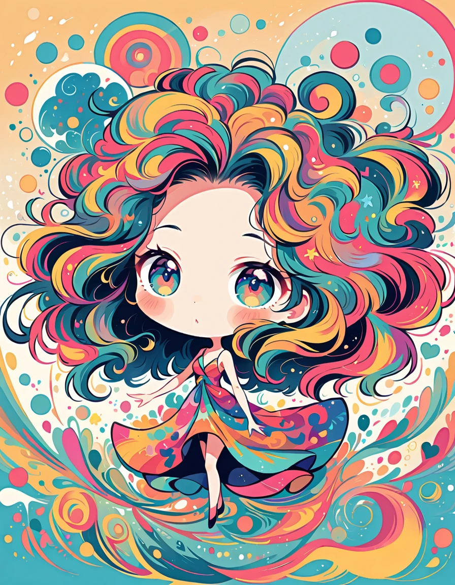 Takashi Murakami style, Simple Line Initialism,Abstract art,Urban Background, colorful hearts ,(((The most beautiful girl of all time))), (((chibi))), Colorful background