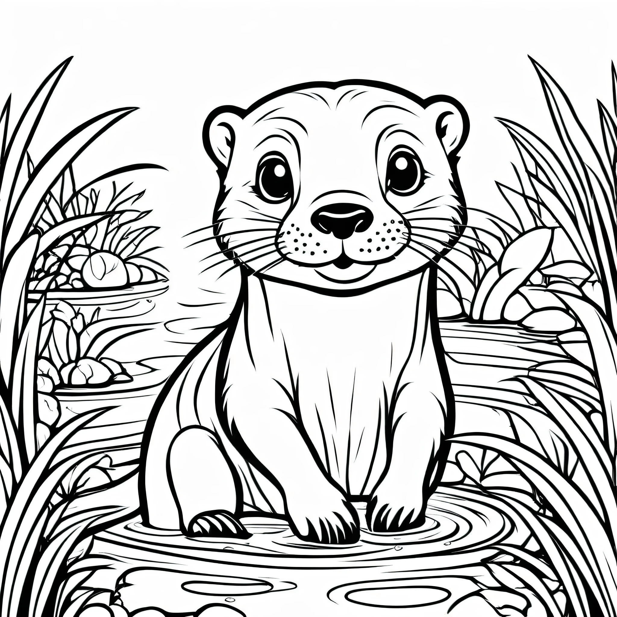 A cute Otters, cartoon, ,Coloring Book, ColoringBookAF,