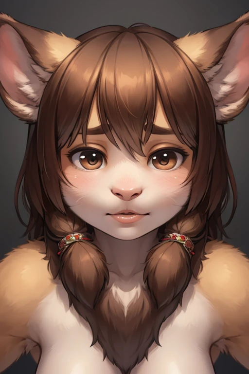 Focus Face , 2 naked girl satyrs , realistic hairy fur , round face , (tilt your face:1.2) , free , half-open eyes , Swollen cheeks , (Glossy lips) , looking at each other, whole body