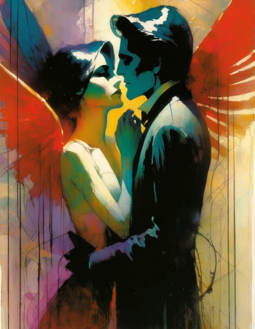 love and death(inspirational art by Bill Sienkiewicz, oil painting, brush stroke details that enhance depth)
