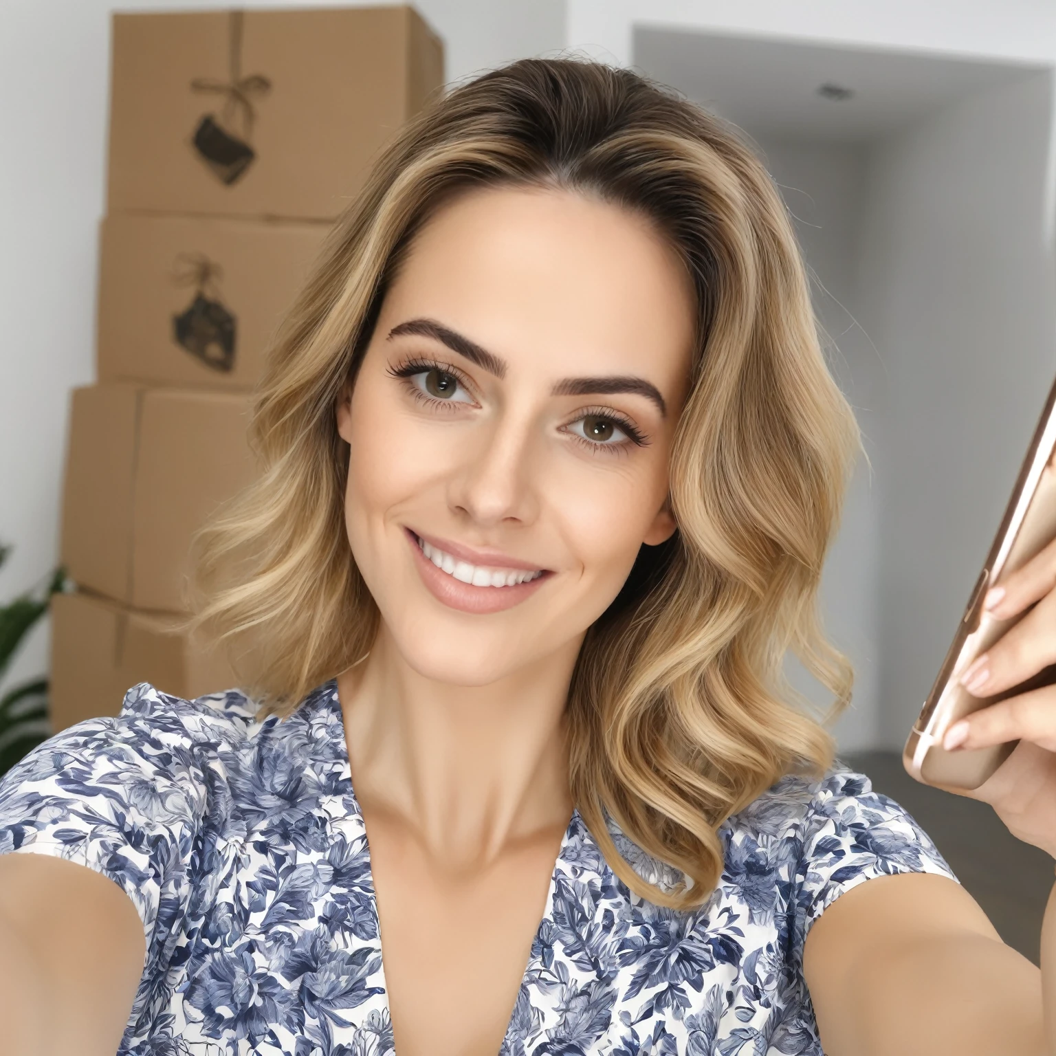 blonde woman taking selfie with cell phone in front of moving boxes, 8k foto selfiegraph, Selfie no iPhone, selfie de uma jovem, selfie, tirando uma selfie, foto selfie, morena com cabelos tingidos de loiro, selfie no instagram, full face view, inspirado em Julia Pishtar, Delicioso, cara com artgram, photoshoot for skincare brand, instagram influencer