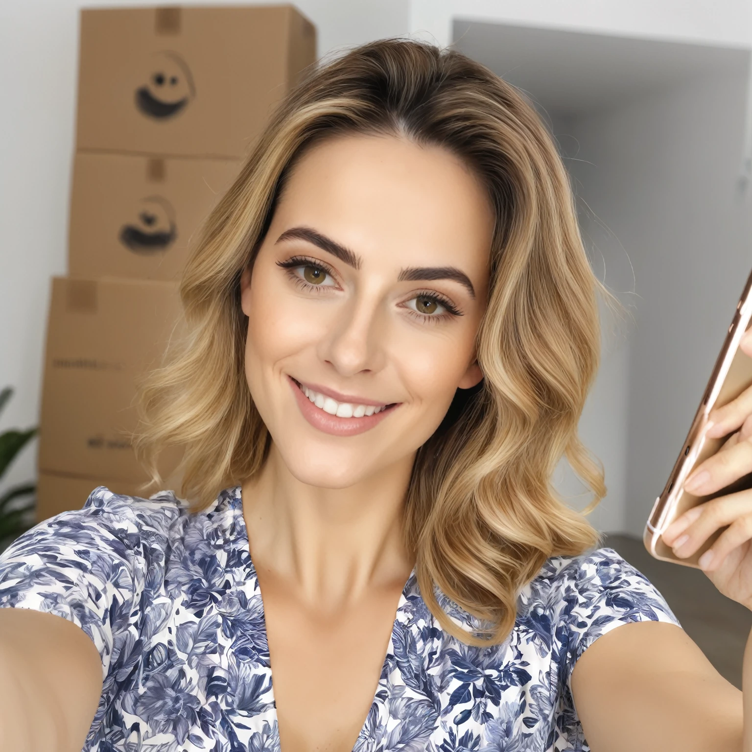 blonde woman taking selfie with cell phone in front of moving boxes, 8k foto selfiegraph, Selfie no iPhone, selfie de uma jovem, selfie, tirando uma selfie, foto selfie, morena com cabelos tingidos de loiro, selfie no instagram, full face view, inspirado em Julia Pishtar, Delicioso, cara com artgram, photoshoot for skincare brand, instagram influencer