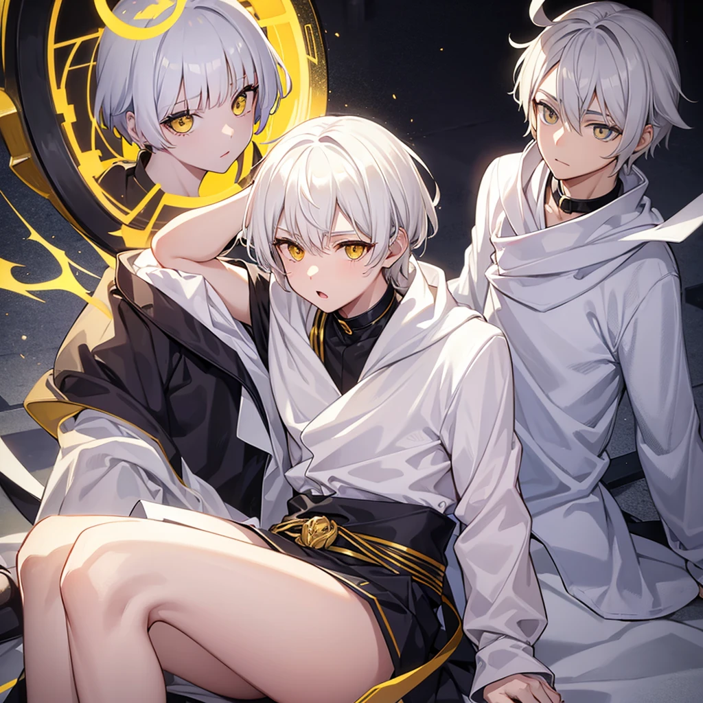 Boy, white hair, yellow eyes