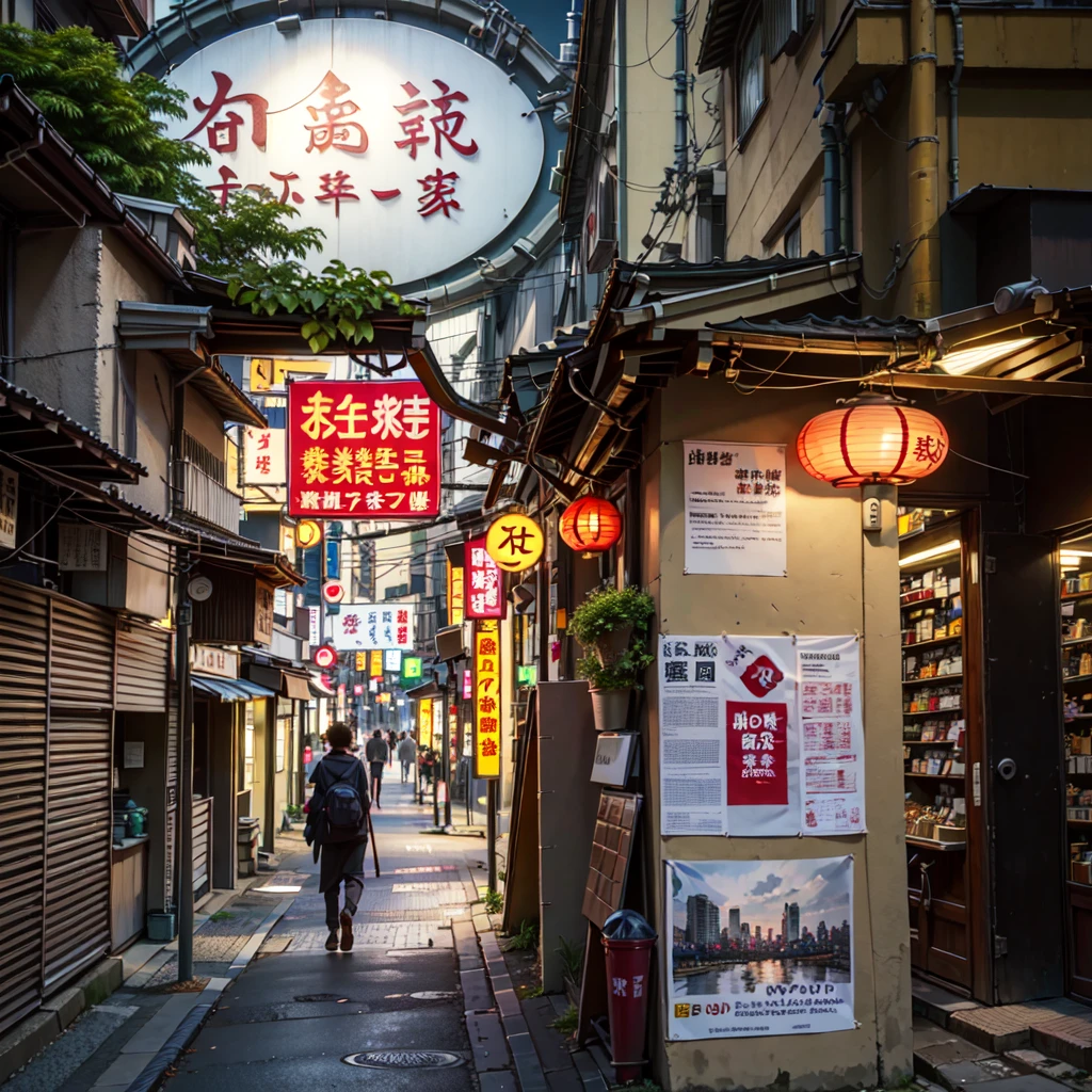 ((best quality)), ((masterpiece)), (detailed), there are many signs on the side of the building that read it all, tokyo alleyway, japanese street, cyberpunk streets in japan, japanese neon signs, in narrow tokyo alleyway, japan travel aesthetic, japanese downtown, tokyo izakaya scene, tokyo street, in the streets of tokyo, in a tokyo street, quiet tokyo alley at night, japanese city, tokyo japan