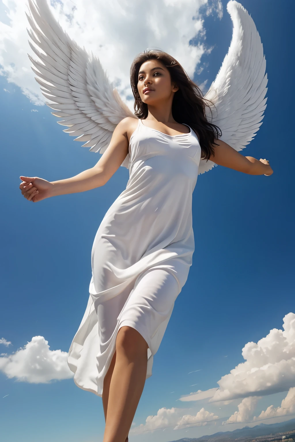 An angel from heaven descends to earth
