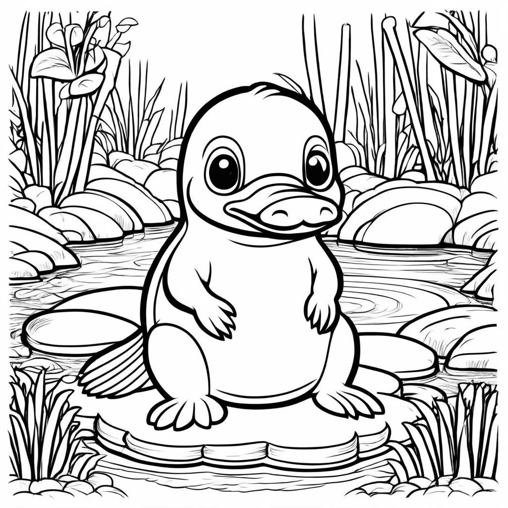 A cute Platypus, cartoon,
,Coloring Book, ColoringBookAF,