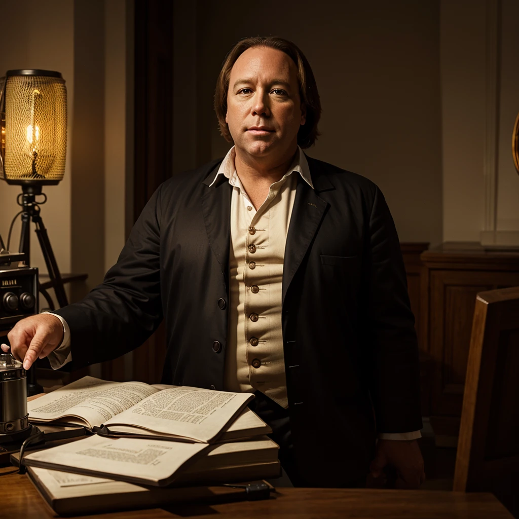 Draw Alex Jones the radio host as Benjamin Franklin