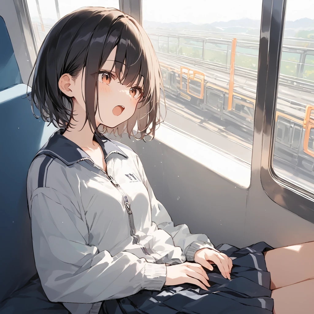 1 girl, 18 years old, long hair, black hair, straight hair, short bangs above brows, sleeping,
BREAK (masterpiece), (high resolution 8K), cinematic lighting, professional lighting, detailed eyes and face, detailed body,
BREAK , short sleeve shirt, blue bowtie, pleated skirt, (white panty, panty shot:1.2),
BREAK indoors, sitting on the train seat,