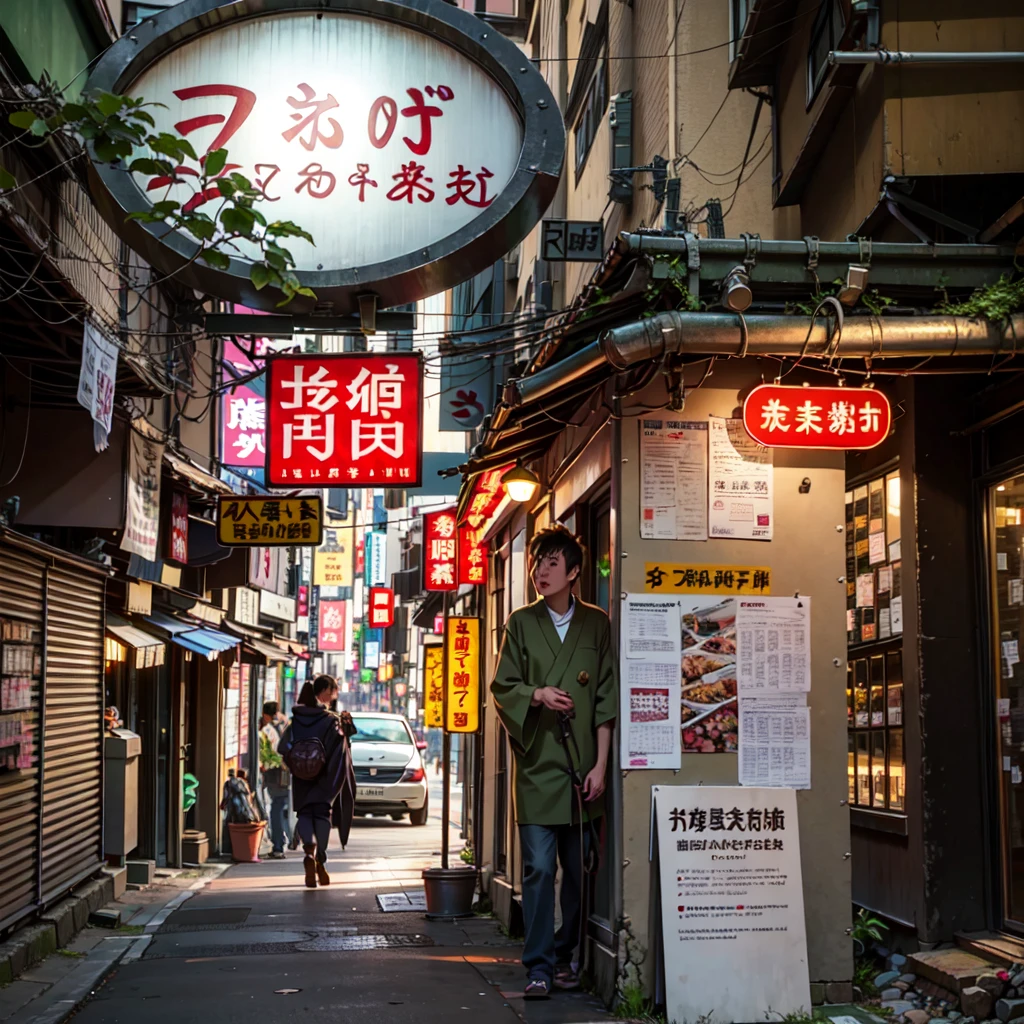 there are many signs on the side of the building that read it all, tokyo alleyway, japanese street, cyberpunk streets in japan, japanese neon signs, in narrow tokyo alleyway, japan travel aesthetic, japanese downtown, tokyo izakaya scene, tokyo street, in the streets of tokyo, in a tokyo street, quiet tokyo alley at night, japanese city, tokyo japan