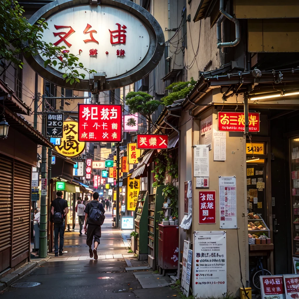 there are many signs on the side of the building that read it all, tokyo alleyway, japanese street, cyberpunk streets in japan, japanese neon signs, in narrow tokyo alleyway, japan travel aesthetic, japanese downtown, tokyo izakaya scene, tokyo street, in the streets of tokyo, in a tokyo street, quiet tokyo alley at night, japanese city, tokyo japan