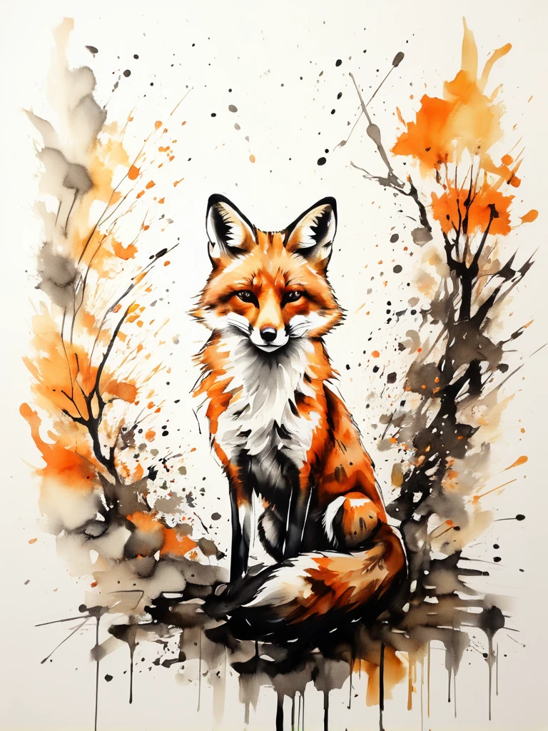 Vector Art, Colorful illustration with many foxes, en el centro, colores vibrantes,arte grafiti,salpicadura de tinta,salvaje y desenfrenado,rico y colorido,impacto visual,Super detailed modern aesthetic.,